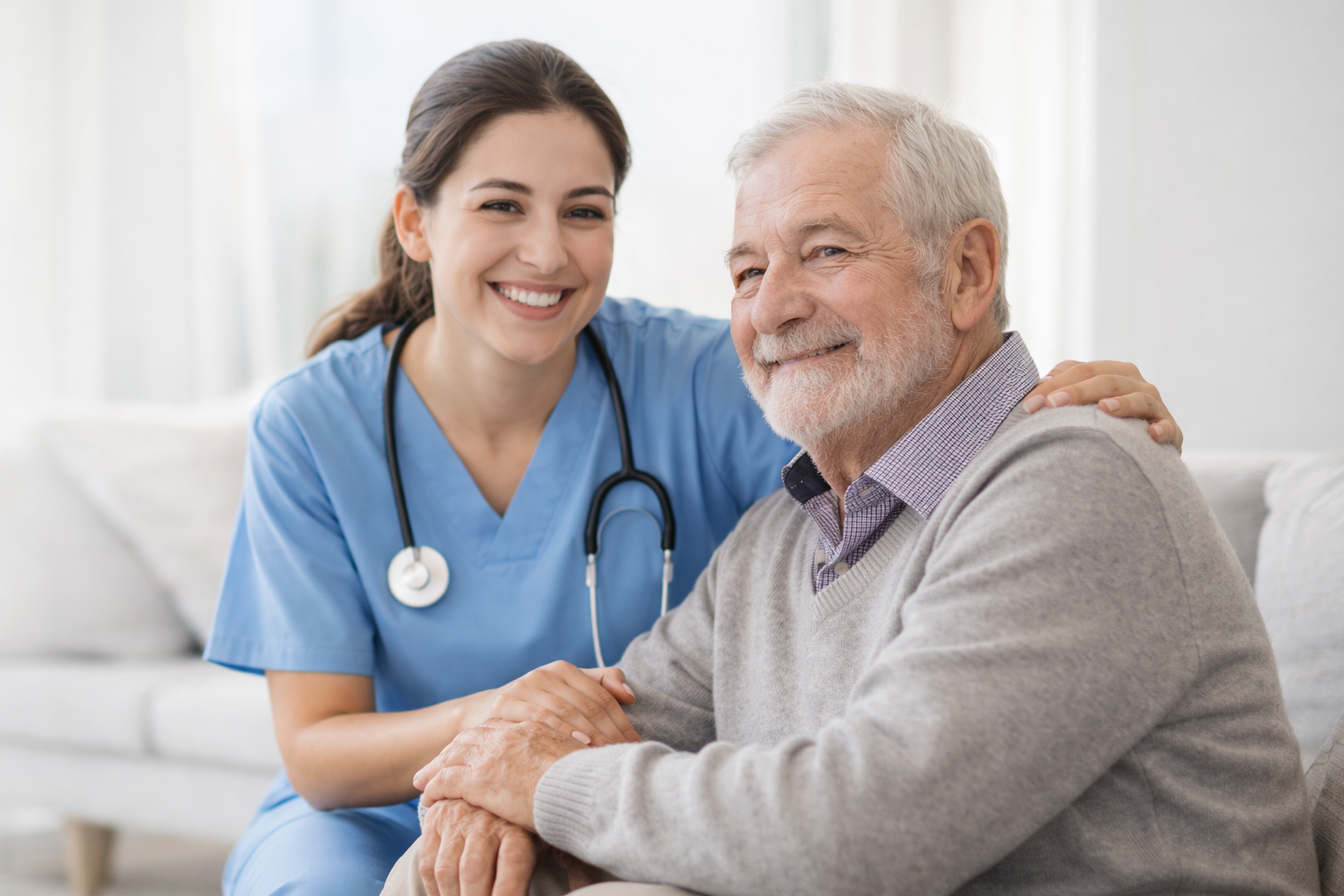 Enfermera profesional con paciente mayor